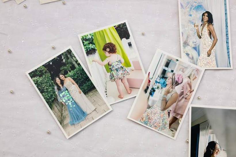 Hand-painted glitter prints from a Golden Palm event