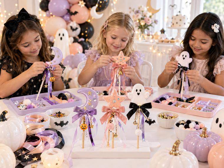 Guests building jewelled wands at a Golden Palm magic wand bar