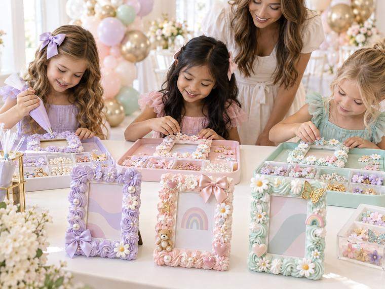Piped imitation frosting and clay toppings on photo frames at a Golden Palm bar