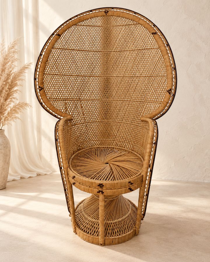 A vintage rattan peacock chair