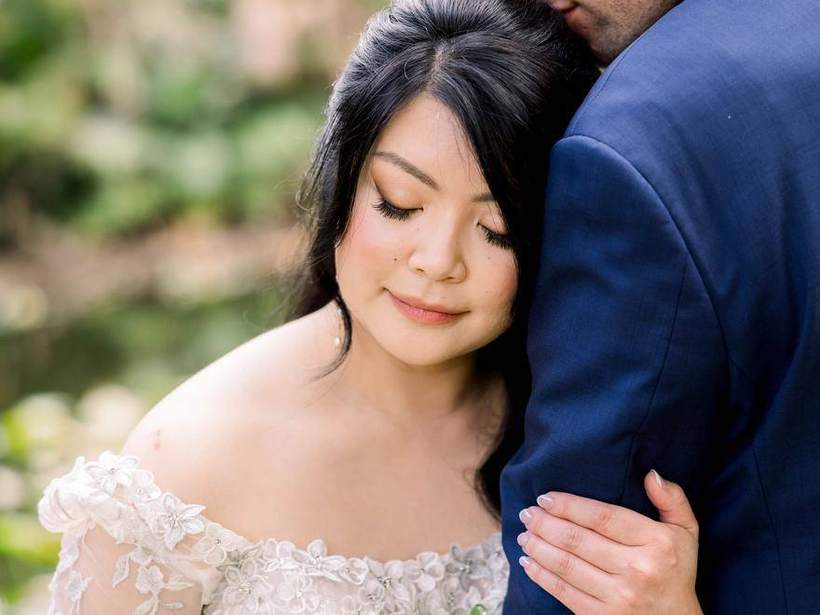 A couple photographed on their wedding day