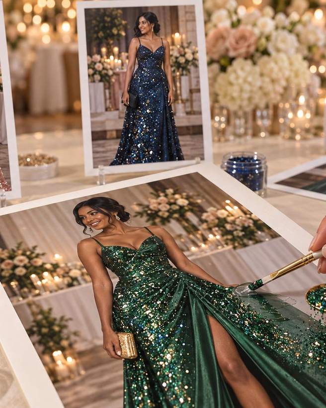 A live artist brushing glitter onto a printed photograph